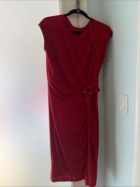 Lauren Ralph Lauren Cherry Red Draped Knot-Front Midi Dress
